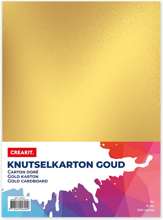 CREAKIT. Karton A4 - Knutselpapier - 300grs - Metallic - Goud - 8 vel