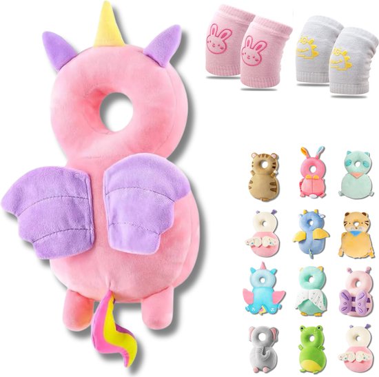 Baby Hoofdbeschermer Rugzak en Baby Kniebeschermers voor Kruipen, Verstelbare Hoofd Rugbescherming Veiligheidspads Peuter Baby Wandelen (Olifant