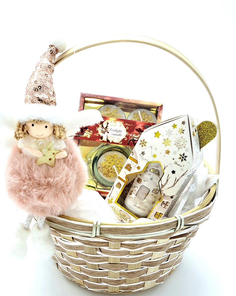 Goedkoopste KerstCadeauset-Giftset kerst, cadeau vrouw, vriendin, haar, moeder-Handcrème kerst-Engel decoratie- Kerst theelichtje-kerstgeschenk