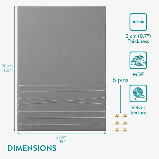 Navaris collage mur photo en velours - porte-photo 70x50cm - porte-photo avec cordon - pour cartes postales illustrées - épingles incluses - gris