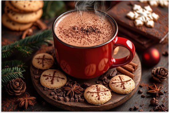 Poster 30x20 cm - Chocolademelk - Mok - Winter - Kerst - Gezelligheid - Posters - Kamer decoratie - Wanddecoratie woonkamer - Muurdecoratie slaapkamer - Kerstversiering - Kerstdecoratie voor binnen - Kerstmis