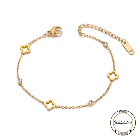 Borasi Bracelet de cheville trèfle Doré | Plaqué Or 18 carats | 26 cm | Bijoux pour femmes | Bracelet de cheville |