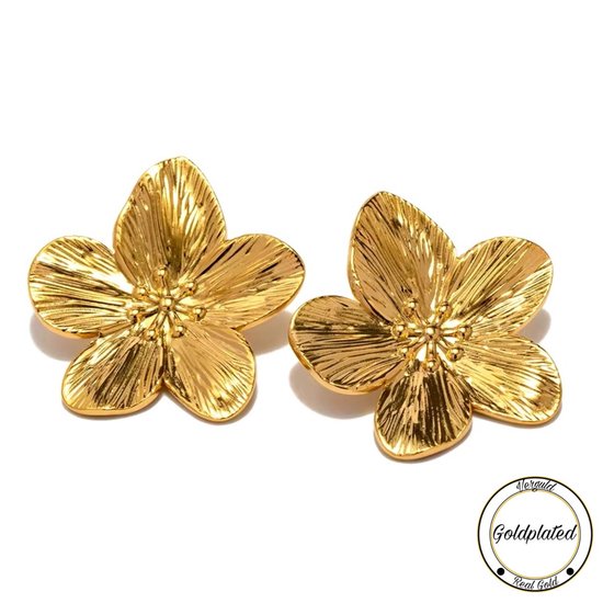 Borasi Bloemen Oorbellen Goudkleurig | Goldplated | Flower | Statement Oorbellen | Dames Sieraden |