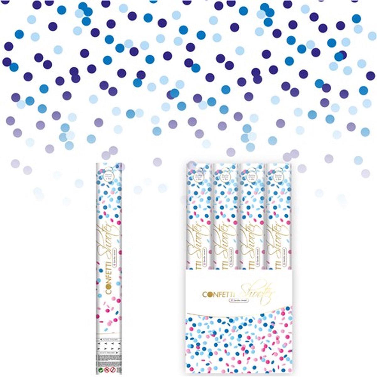 6x Party popper gender reveal blauw 40 cm