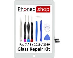 Phoned® Scherm Reparatiekit geschikt voor Apple iPad 7 / 8 / 2019 / 2020 Hoge Kwaliteit Digitizer Scherm Display Glas Touchscreen | Inclusief Tools | 10,2 inch | Wit | Inclusief Handleiding | Phoned