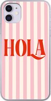 Coque de téléphone compatible avec iPhone 11 - Hola - Citation - Rayures - Pastel - Rose - Rouge - Wit - Coque de téléphone en Siliconen Coque de téléphone