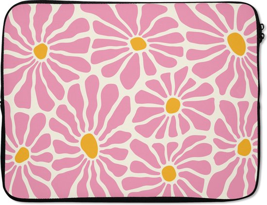 Laptophoes 17 inch - Bloemen - Patroon - Roze - Beige - Oranje - Laptop sleeve - Binnenmaat 41x28 cm - Zwarte achterkant