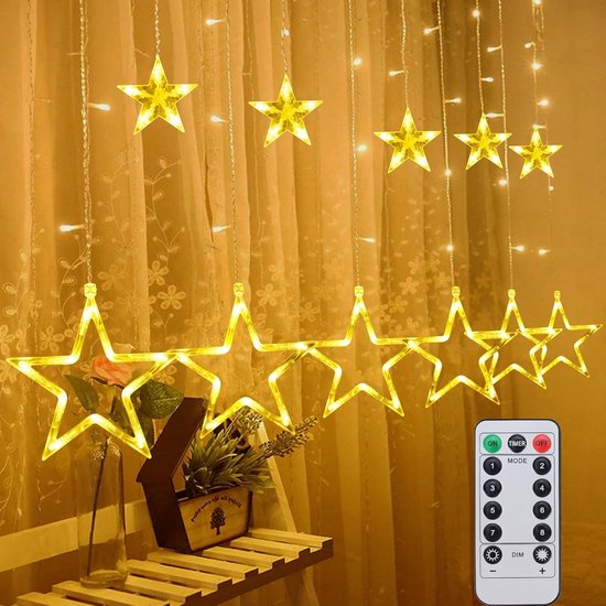 Gordijnverlichting Ster - 126 LED Fairy Lights met Afstandsbediening voor Kerstdecoratie