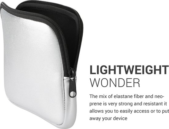 kwmobile Neoprene e-Reader Pouch Size 6,8-7" eReader - Universal eBook Sleeve Case with Zipper - Silver — afbeelding 4