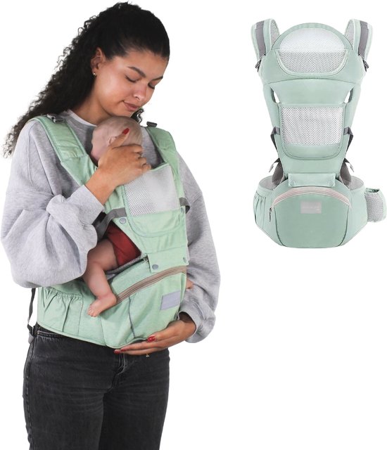 Mobiclinic Moley - Draagzak Baby - 6 in 1 - Vanaf 3 tot 36 maanden - Tot 20 kg - Baby carrier - Comfort - Verstelbaar - Ademend - Verstelbare bandjes - Katoen - Babydraagzak - Groen