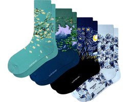 Kunst sokken - Bloemen en Harmonie 4-pack: Van Gogh, Monet - Sokken Dames 36 40 - Biologisch Katoenen Sokken - funny socks happy - Vrolijke Sokken - Grappige Sokken - Sokken Cadeau
