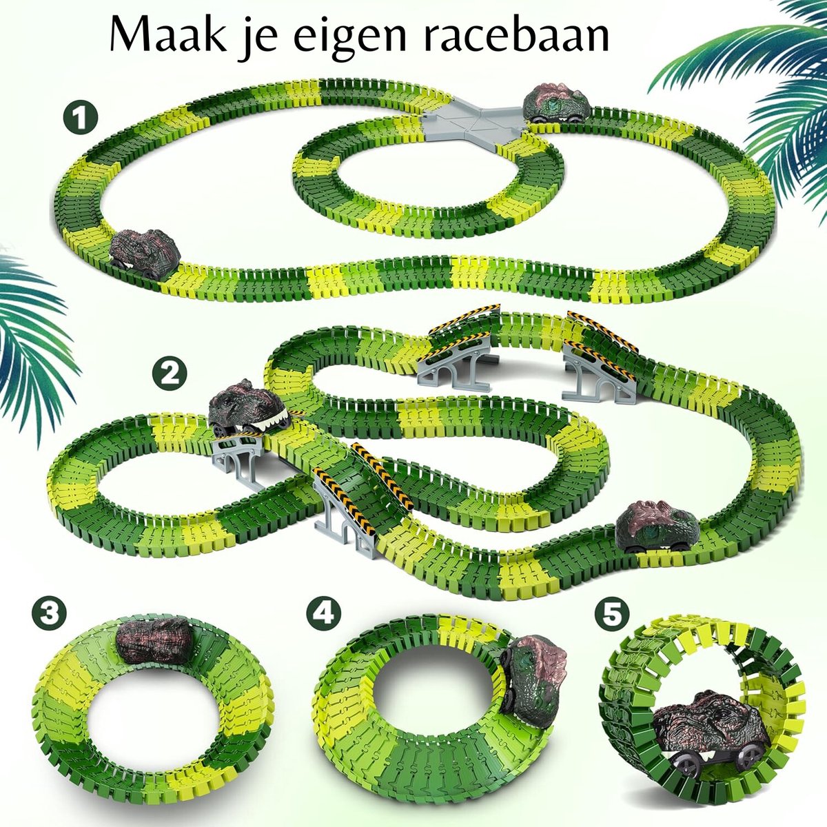 Montzys® Dinosaurus Racebaan - 252 Delige Autobaan - Dino Speelgoed Elektrisch - Flexibele Auto Racetrack - Sinterklaas & Kerst Cadeau Voor Kinderen — afbeelding 2