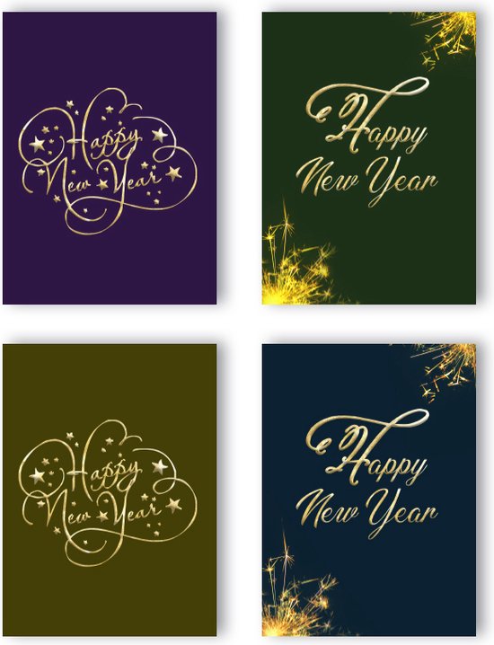 LMWK017 - Set van 12 nieuwjaarskaarten - Enkele Wenskaarten - nieuwjaarskaarten met enveloppen - Nieuwjaar - Oud en nieuw - Happy New Year Kaarten - Kaarten met enveloppen - lmwk017