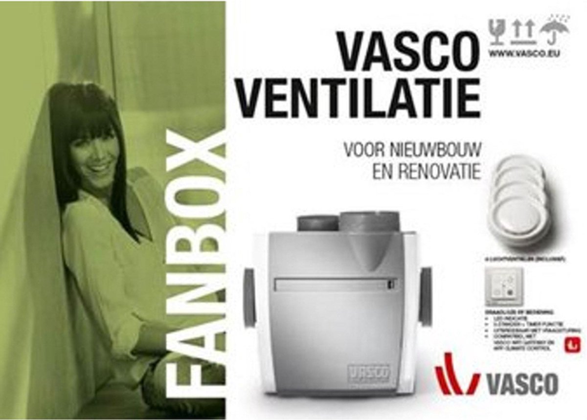 Vasco Ventilation mechanische afzuiging Fanbox C400 basic RF LE 400m3/h 200Pa