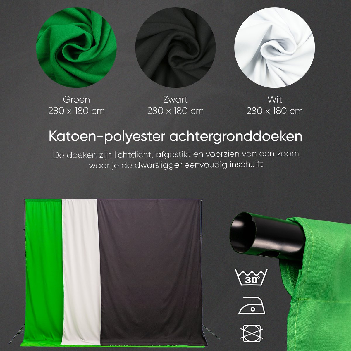 PIXETOOL Green Screen Doek 2,6 X 1,5m Met Verstelbaar Achtergrondsysteem – Incl. Klemmen & Tas