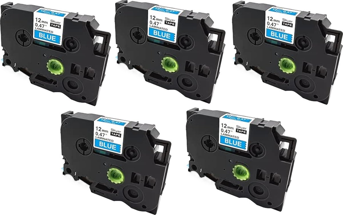 Label Tape Geschikt voor Brother Tze-535 | 12 mm x 8 m | Wit op Blauw - 5 stuks - Geschikt voor: GL-100 PT-1830 PT-7100VP PT-D600VP GL-200 PT-2030 PT-7500VP PT-E100VP GL-H105 PT-2100VP PT-7600 PT-E300VP PT-1000 PT-2420PC PT-9500 PT-E550WVP PT-1010
