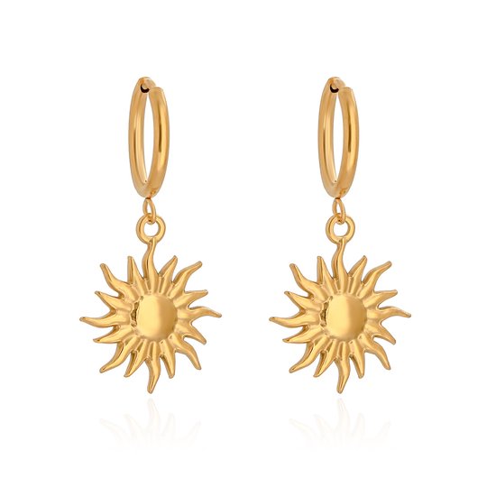 Marama - Oorbellen Sun Gold - goud plated - oorhangers - damesoorbellen - rvs - nikkelvrij - glanzend - feestelijk