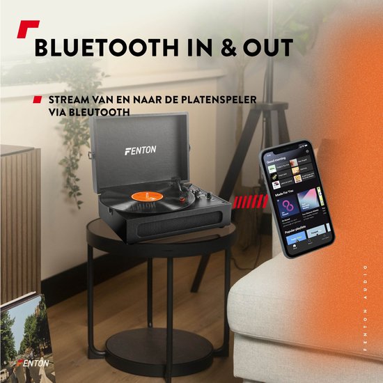 Retro Platenspeler Bluetooth in & out - Fenton RP118 - Model 2025 - Geschikt voor alle platen - Ingebouwde speakers - Zwart — afbeelding 3