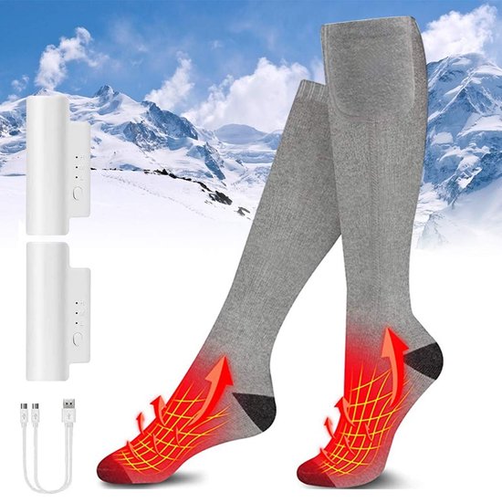 Edmondo Verwarmde Sokken - Elektrische Sokken - Thermo Sokken - Oplaadbare Accu - Unisex - 3 Warmtestanden: Low Medium High - 2 x 2200 mAh Batterij - Wintersport - Wandelen - Skiën - Grijs / Zwart