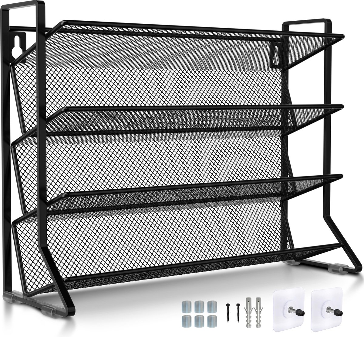 Kruidenrek voor aan de muur, 2-delige set, metaal, zwart, hangend
