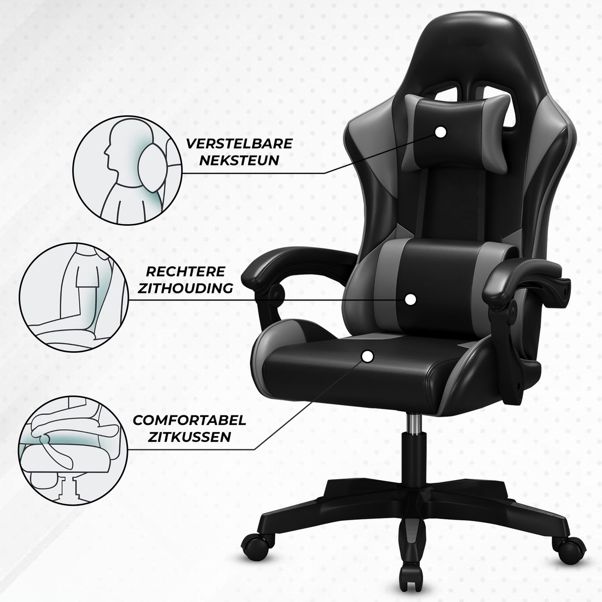 Afbeelding 2 van Bayt Gaming Stoel - Gamestoel - Gaming Chair - Game Stoel - Ergonomische Bureaustoel - Zwart - Verstelbaar