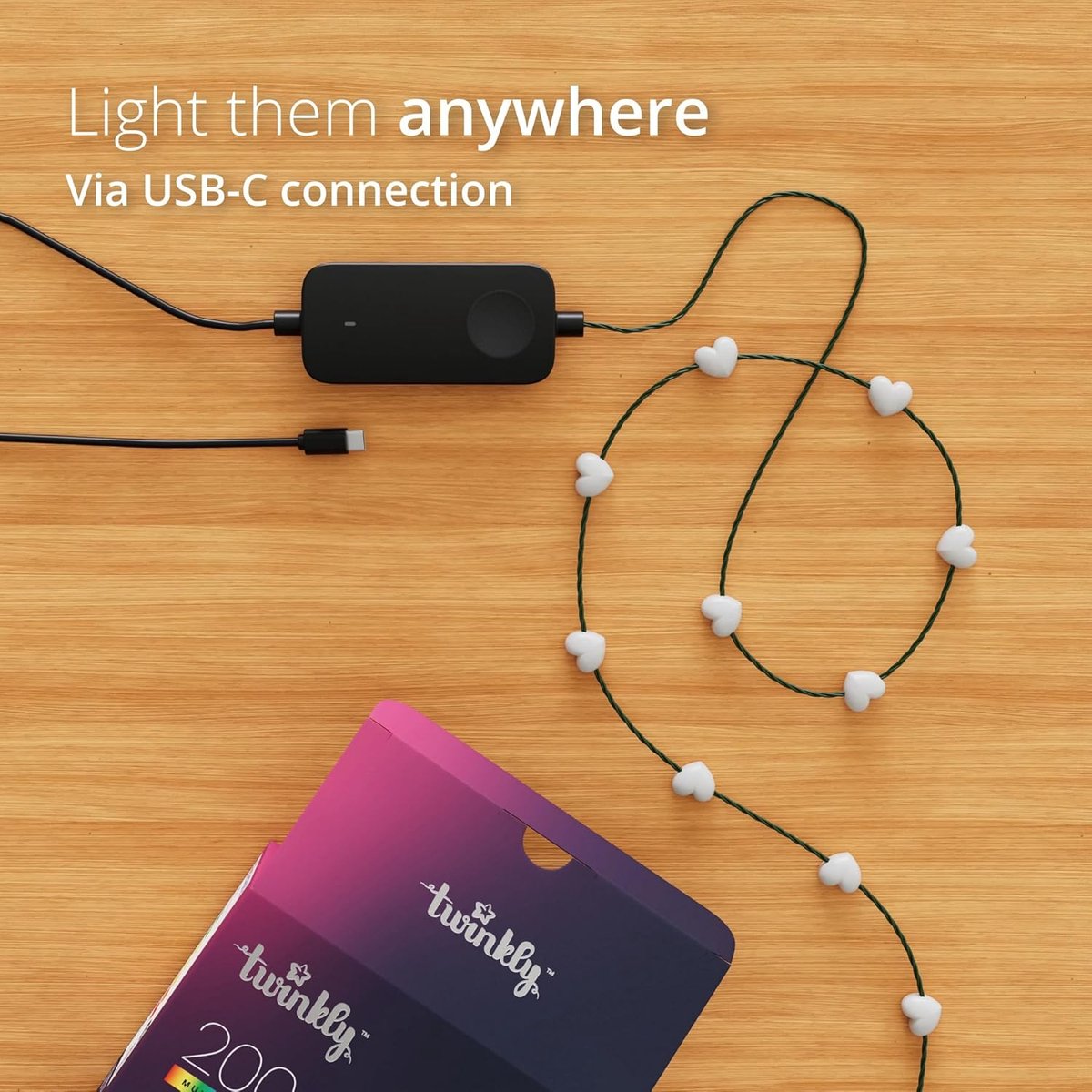 Twinkly Candies Hearts Lichtsnoer - 200 LED RGB - 12 meter - App-gestuurd - Binnen - Groen snoer – foto 6