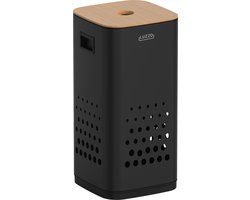 Luzzo® RVS Wasmand Zwart 50 liter met Bamboo Deksel