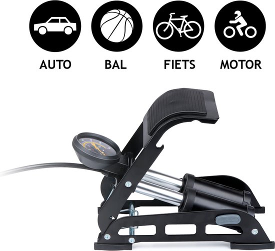 Dunlop Dubbele Voetpomp met Manometer - Luchtpomp voor Auto, Fiets, Motor en Bal - Fietspomp met Drukmeter - Pomp met Schrader Ventiel en Frans Ventiel Universeel van Dunlop — afbeelding 5