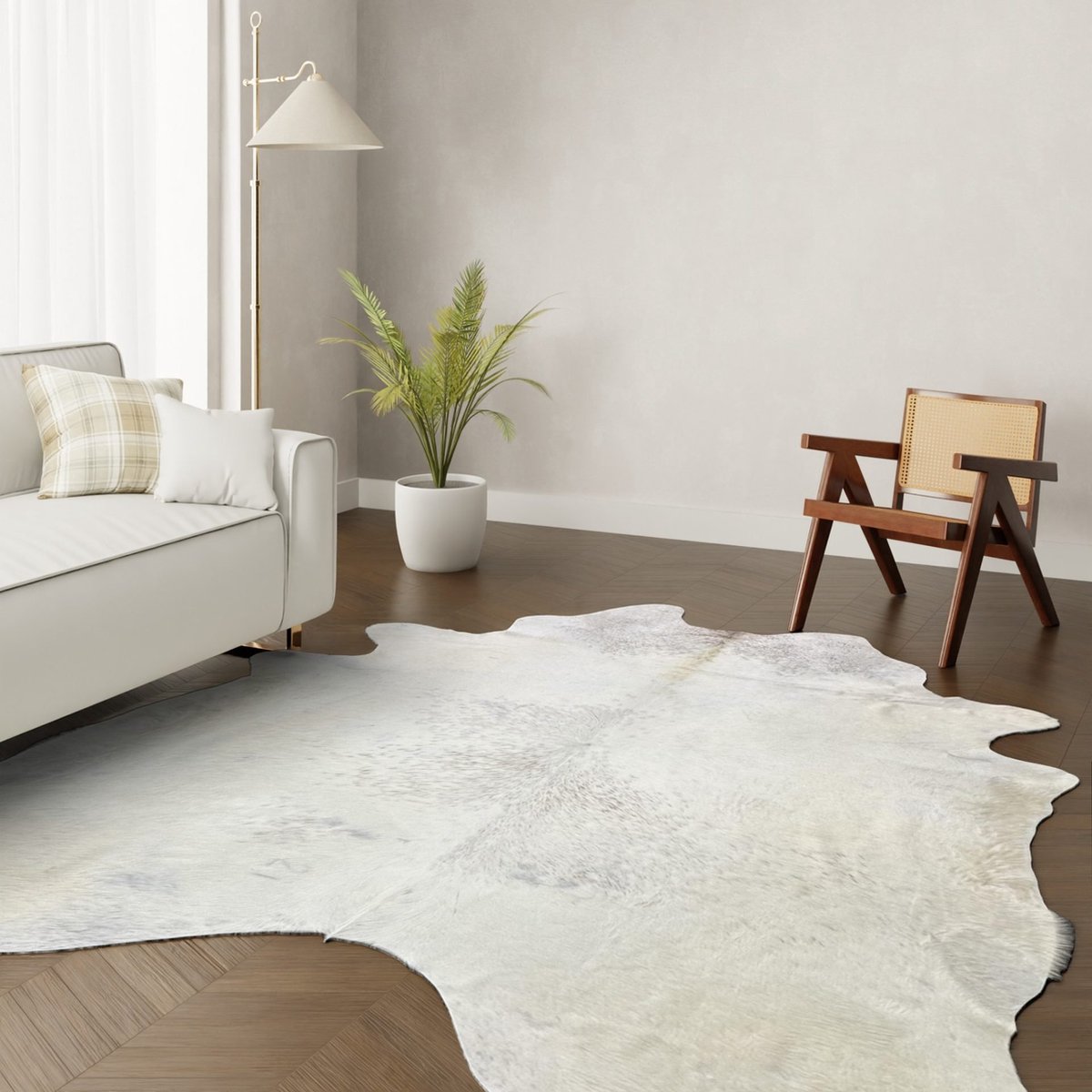 GIGANTISCHE 250x220 gebroken witte koeienhuid vloerkleed - EXTREEM GROTE crème witte koeienkleed koeienvel - off white XXXL koehuid dierenhuid dierenvel