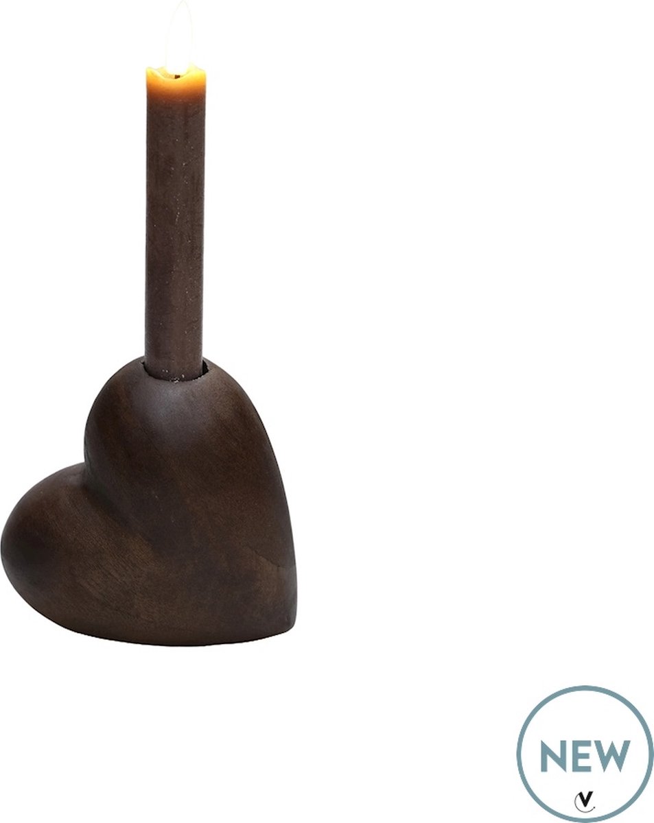 Vase The World Kandelaar Divide | Hartvormig | Liefde | Walnoot hout | Ø11 x H7 cm donkerbruin