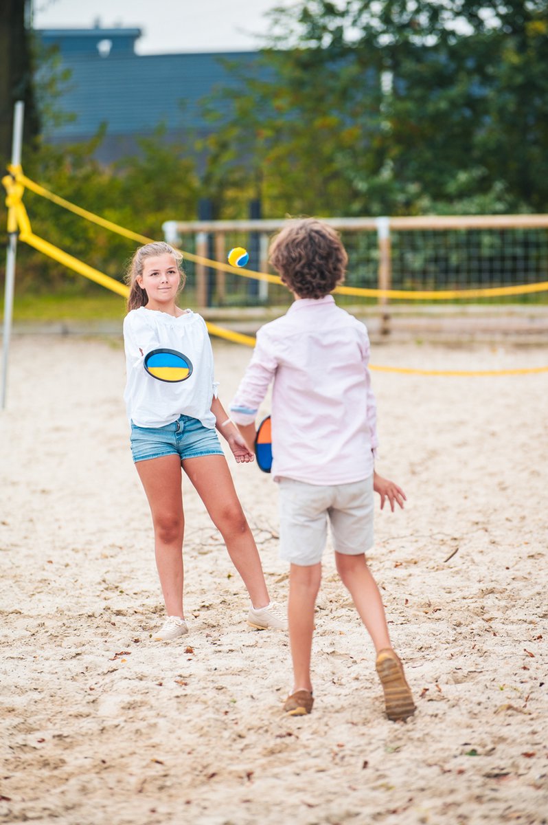 Catchballset Oranje/Blauw – Klittenband Bal 19 cm – Strandspel, Buitenspel & Recreatief Spel – Kinderen & Volwassenen – Engelhart — afbeelding 3