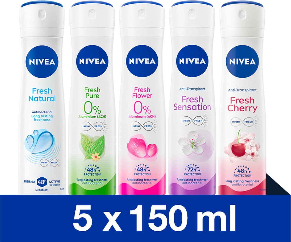Goedkoopste NIVEA Fresh Deodorant Spray Mix Set - 5 Unieke NIVEA Fresh Geuren - 5 Stuks - Voordeelverpakking