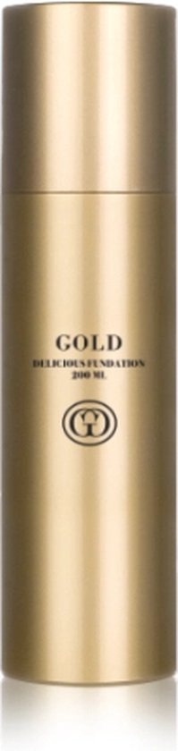 Gouden fles met GOLD Delicious Foundation 200 ml.