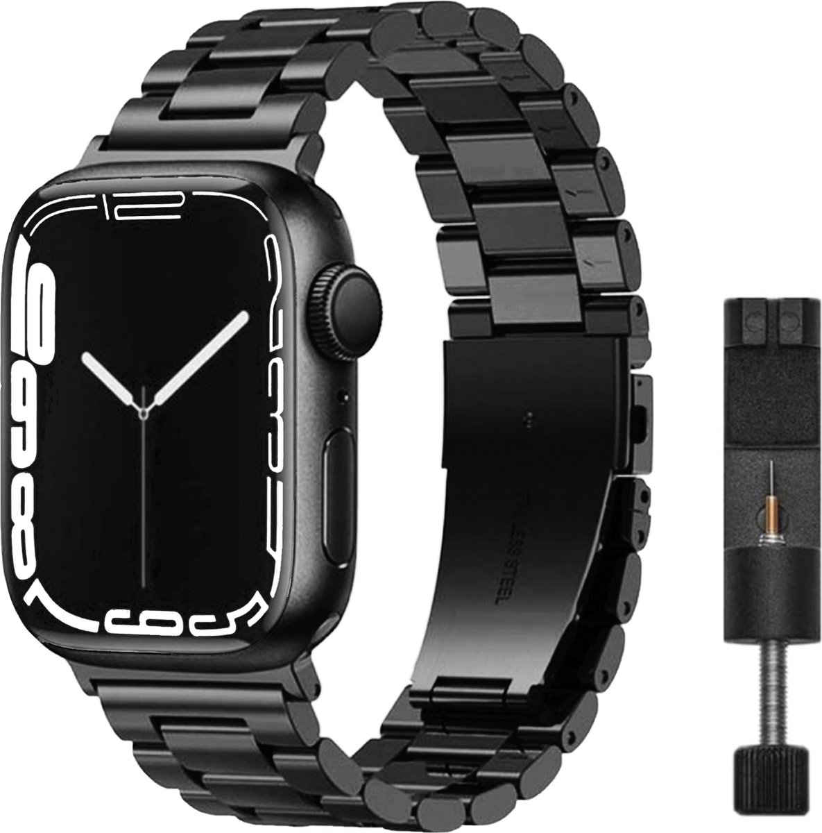 MY PROTECT - Luxe Metalen Bandje Geschikt Voor Apple Watch 42mm - 44mm - 45mm - 49mm - Zwart
