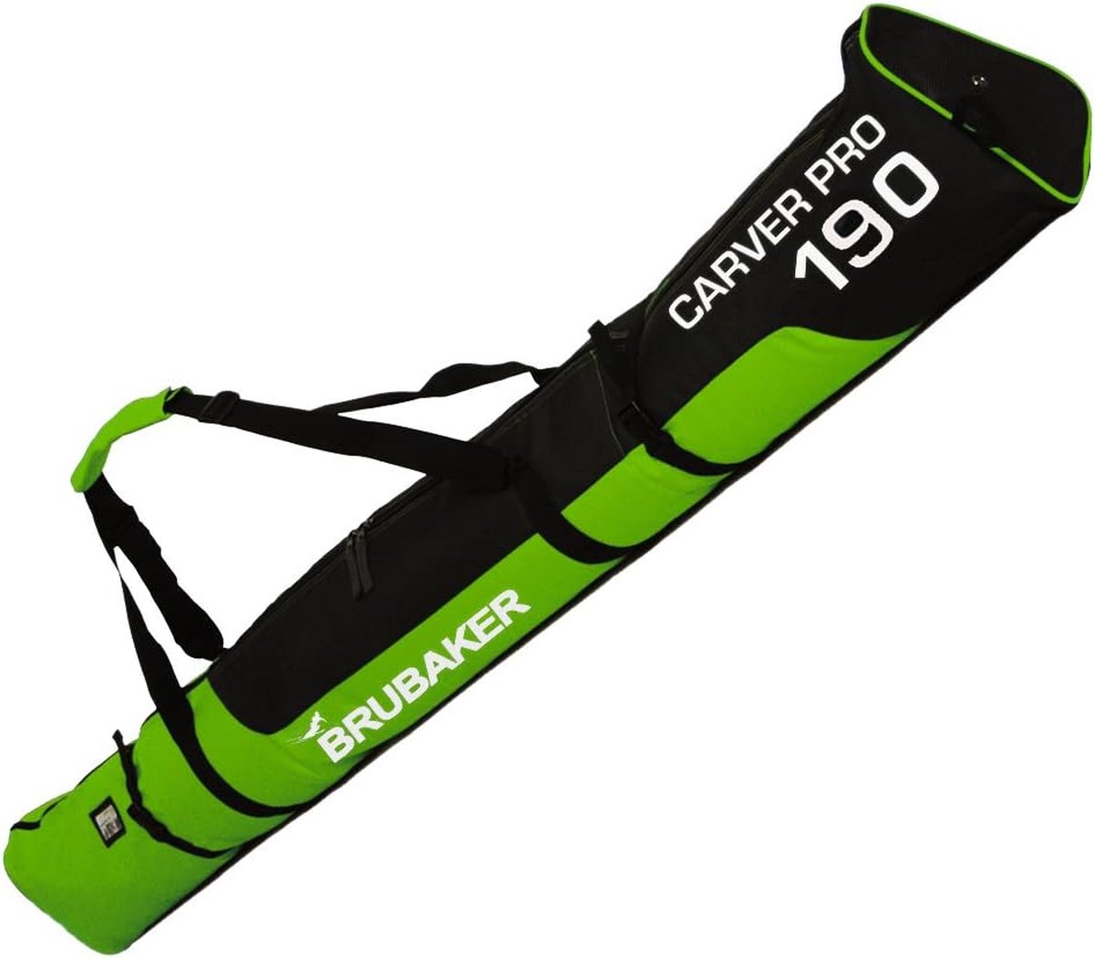 BRUBAKER Carver Pro Limited Edition - Skitas - Voor 1 paar Ski's & Stokken - Gevoerd - Zware Kwaliteit - Scheurvast - Skihoes - Verstelbare draag/schouderbanden - Goen zwart - 190cm