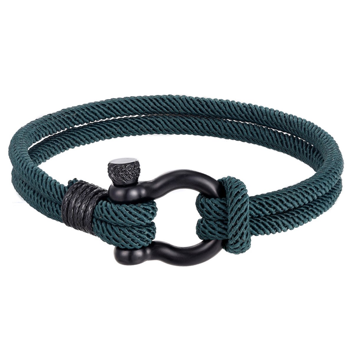 Marama - herenarmband Rope Petrol - zwart titanium - stevig nylon - stoere armband - 19 cm - harpsluiting - smalle polsen