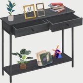 HOMCOM Vintage consoletafel van hout en zwart metaal voor een entree in modern design, 2 laden 90 x 35 x 76 cm