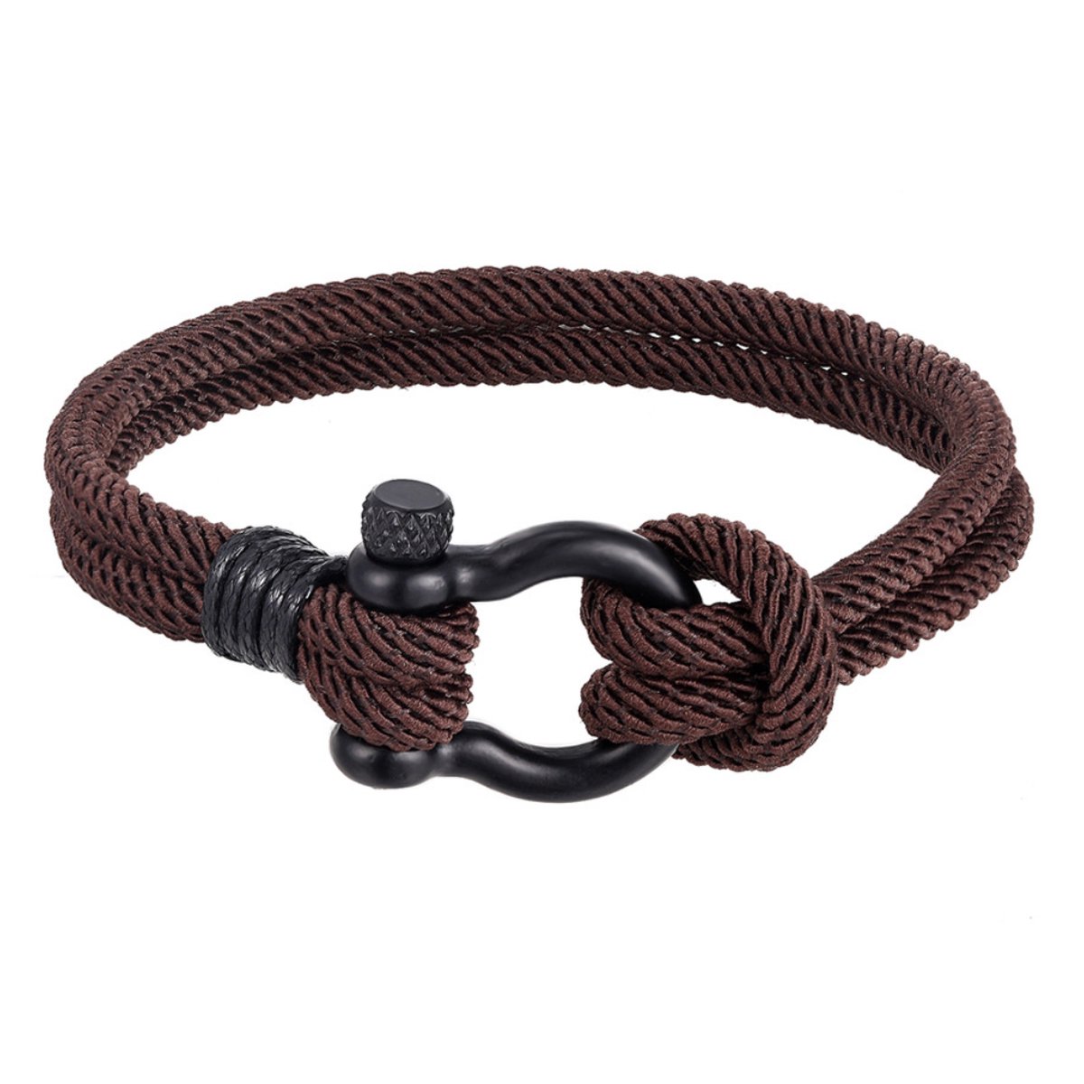 Marama - herenarmband Rope Bruin - zwart titanium - stevig nylon - stoere armband - 19 cm - harpsluiting - smalle polsen