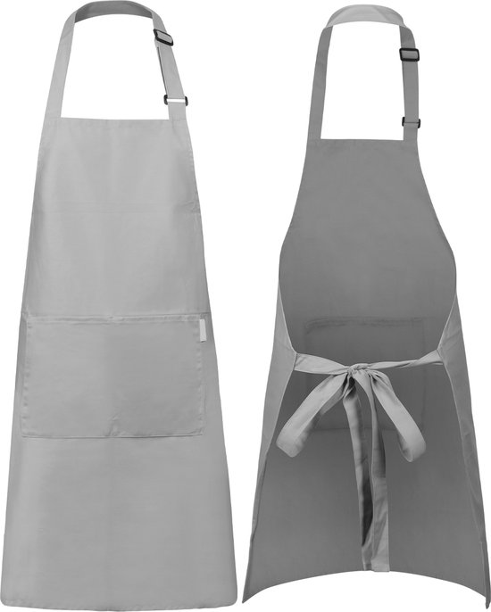 Keukenschort - Water- en vuilafstotend - Professioneel Kookschort - Schort voor Dames en Heren - Horeca Sloof - Unisex - Verstelbare Gesp - Extra Grote Vakken - Lichgrijs