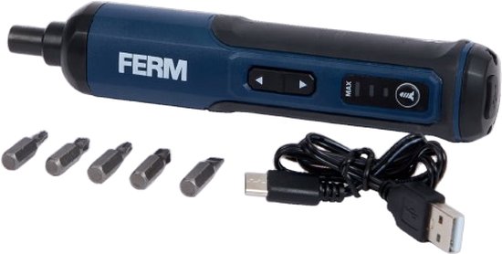 FERM - CDM1188 - accu-schroevendraaier - 4V - met - 5 bitjes - en - Werklicht - USB-C oplaadkabel - met magnetische bitkop - Schroevendraaier op accu.