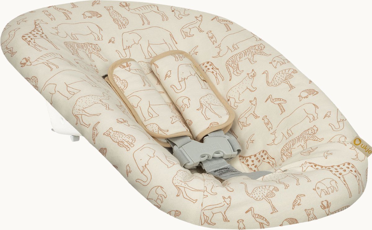 Ukje newborn hoes voor Stokke Tripp Trapp & Kidsmill Novi Nomi newborn set - Perfecte pasvorm - Waterafstotende voering - Makkelijk wasbaar - Zachte gordelbeschermers - Beige safari