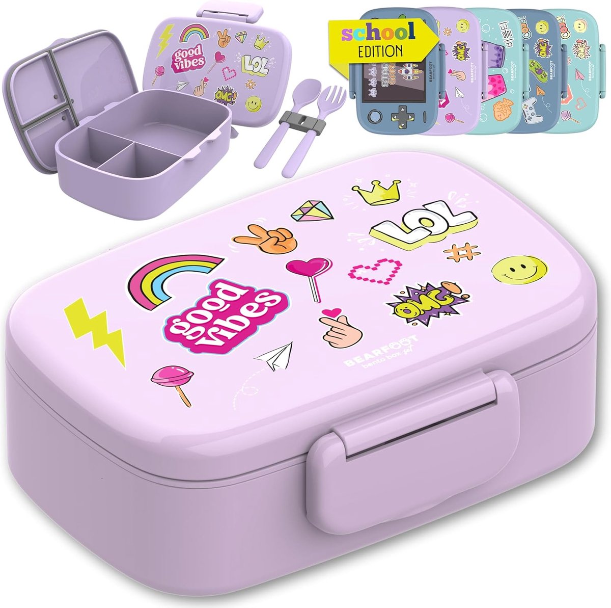 broodtrommel met vakken - bentobox - school - lunchbox -paars
