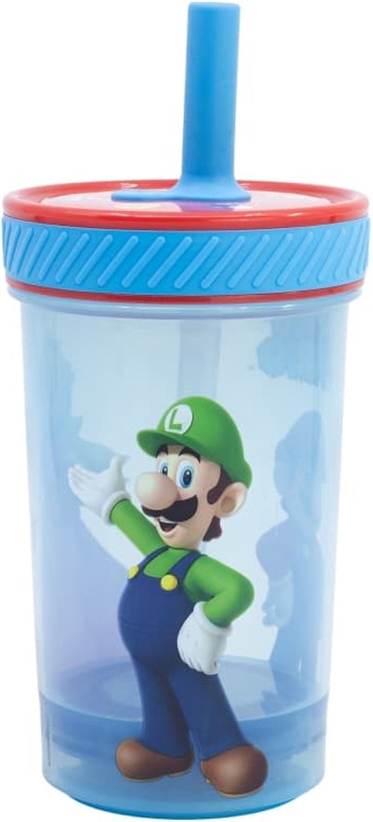 Super Mario anti-tip plastic beker met siliconen rietje