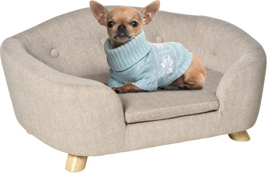 PawHut Dog Sofa with Backrest, Pet Sofa with Wooden Legs, Dog Bed, Soft Cushion, Cat Sofa Green 98.5 x 60.5 x 35.5 cm