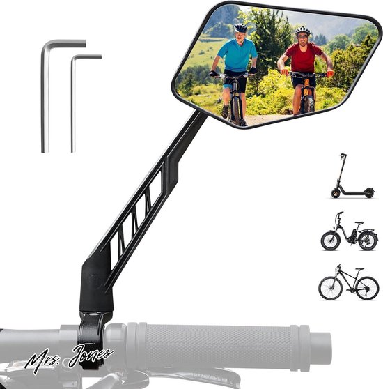 Grote inklapbare spiegel voor stuur, 2 stuks achteruitkijkspiegel, fietsspiegelset, slagvast echt glas, achteruitkijkspiegel voor e-bike, fietsspiegel voor stuur e-bike mountainbike MTB (links