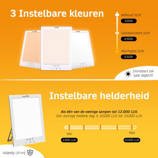 BrightLife Daglichtlamp - Lichttherapie lamp - Energielamp - Bureaulamp - Hobbylamp - Voor meer Energie - Ideaal tegen Winterdepressie - 12.000 LUX - Incl. Ebook