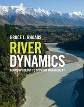 Boek 'River Dynamics' van Bruce L. Rhoads, met een foto van een rivier in een bergachtig landschap.