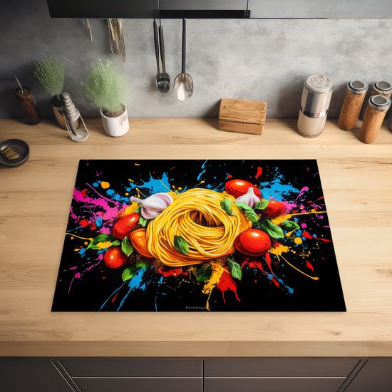KitchenYeah® Protection plaque induction 71x52 cm - Spaghetti - coloré - peinture - abstrait - Protege plaque de cuisson - Couvre plaque induction - Protecteur d'induction - Cuisine