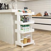 Bol.com Rollende Opbergkar voor Keuken of Badkamer - Rekje voor shampoo en badkamer spullen - 93cm Hoog – Wit aanbieding