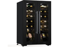 Klarstein Wijnkoeler Shiraz Wijnkoelkast - 2 Koelzones - Touch control - LED verlichting - Vrijstaand - Zwart - 24 Flessen - voor Wijnliefhebber voor Bar - Compressor - glas Kunststof - Wijnklimaatkast - Wijnkast - Wine Cooler
